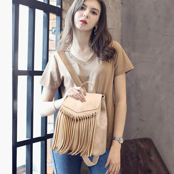 Leather Backpack Purse for Women Tassel Casual main image 6